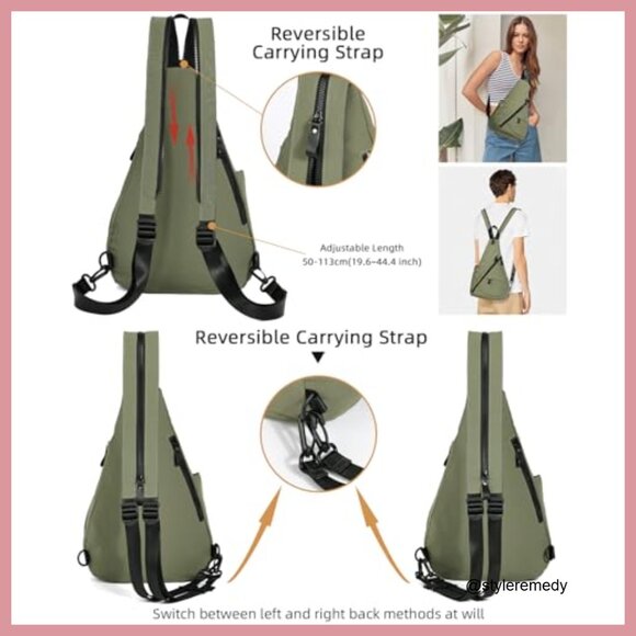 Nylon Crossbody Sling Backpack Adjustable Daypack Travel Hiking Bag